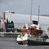 Waverley passing the Riverside Museum in Glasgow today en route to her berth at Pacific Quay. Picture: John Devlin