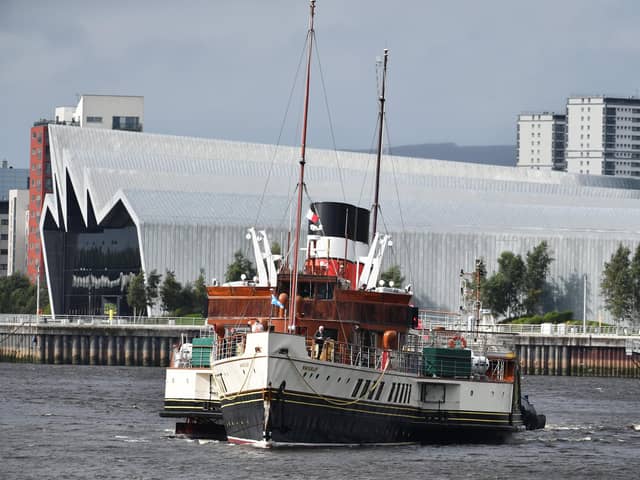 Waverley passing the Riverside Museum in Glasgow today en route to her berth at Pacific Quay. Picture: John Devlin