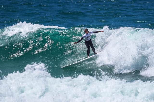Phoebe Strachan competing in the women's longboard division at Eurosurf 2023 in Santa Cruz, Portugal PIC: Malcolm Anderson