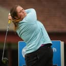 Milngavie's Lorna McClymont tees off in the opening round of the Scottish Women's Amateur Championship at Ladybank. Picture: Scottish Golf.