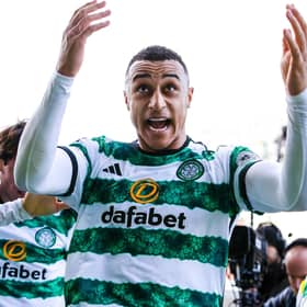 Celtic’s Adam Idah celebrates after scoring to make it 2-1 against Motherwell.
