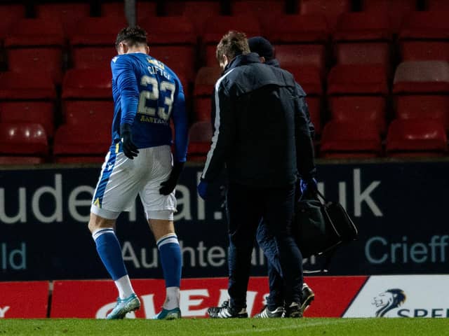 St Johnstone's Nadir Ciftci goes off injured during the 0-0 draw with Dundee at McDiarmid Park. (Photo by Mark Scates / SNS Group)