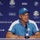 Luke Donald, captain of Team Europe speaks in a press conference following the Friday afternoon fourball matches in the Ryder Cup in Rome. Picture: Jamie Squire/Getty Images.