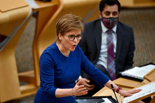 First Minister Nicola Sturgeon speaks during First Minister's Questions. Picture: Jeff J Mitchell/POOL/AFP via Getty Images
