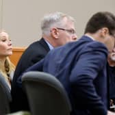 Actress Gwyneth Paltrow sits in court in Park City, Utah. Terry Sanderson is suing the actress for $300,000, claiming she recklessly crashed into him while the two were skiing on a beginner run at Deer Valley Resort in 2016.