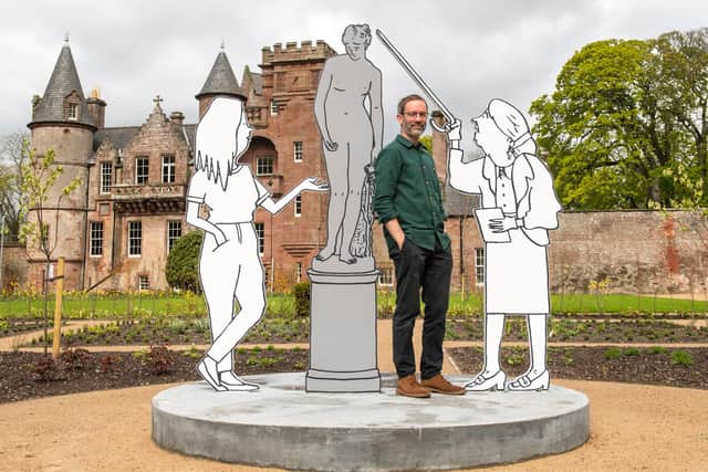 Mick Peter with some of the new work he has created for the grounds of Hospitalfield. Picture: Lesley Martin