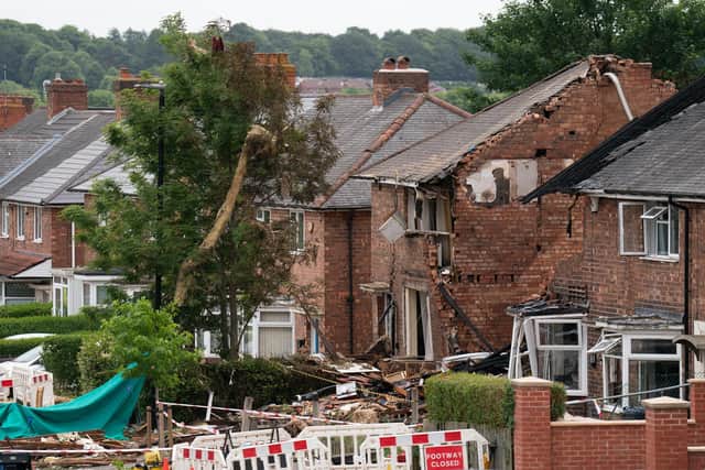 The scene in Dulwich Road, Kingstanding, where a man suffered life threatening injuries after an explosion destroyed an explosion on Sunday and caused damage to other properties and vehicles nearby. Picture date: Monday June 27, 2022.