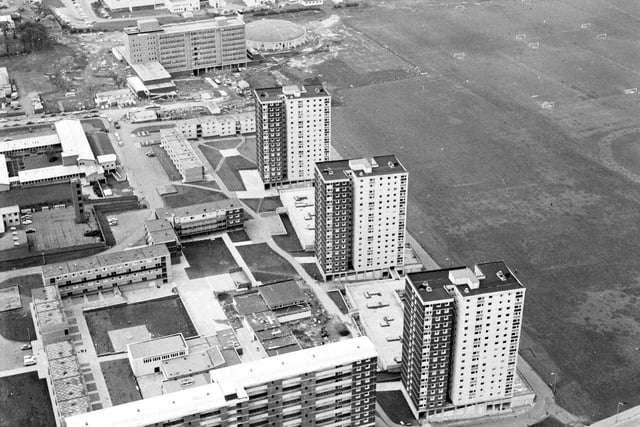 Aerial view of new flats at Sighthill, Edinburgh, 1960s.