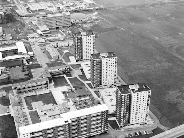 Aerial view of new flats at Sighthill, Edinburgh, 1960s.