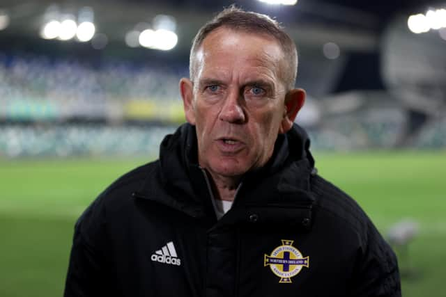 Northern Ireland manager Kenny Shiels speaking after the Women's FIFA World Cup Qualifying defeat to England at Windsor Park, Belfast.