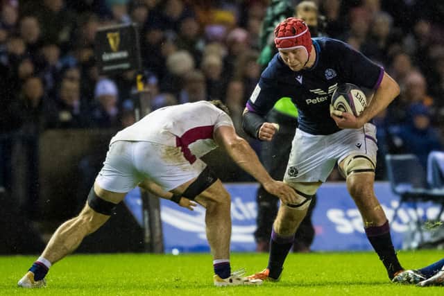 Grant Gilchrist (right) in action for Scotland during last weekend's win over England at BT Murrayfield.  (Photo by Ross Parker / SNS Group)