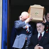 Ally McCoist and Danny Goram carry the coffin of Rangers legend Andy Goram at Welllington Church in Glasgow. Picture: Rob Casey/SNS Group
