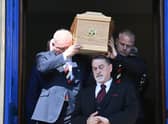 Ally McCoist and Danny Goram carry the coffin of Rangers legend Andy Goram at Welllington Church in Glasgow. Picture: Rob Casey/SNS Group