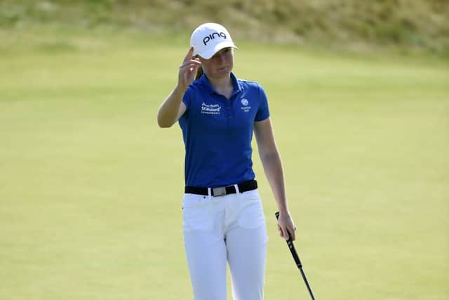 Louise Duncan reacts after opening her final round with a birdie in the AIG Women's Open at Carnoustie. Picture: Ian Rutherford/PA Wire.