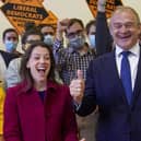 Liberal Democrat leader Ed Davey and new Liberal Democrat MP for Chesham and Amersham, Sarah Green, during a victory rally at Chesham Youth Centre, Chesham