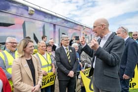 First Minister John Swinney campaigning with Education Secretary Jenny Gilruth and David Torrance MSP.