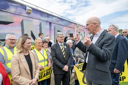 First Minister John Swinney campaigning with Education Secretary Jenny Gilruth and David Torrance MSP.