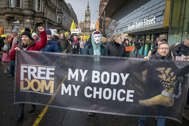 Hundreds of people attended the protest which started at Glasgow Green. These protesters was pictures just outside Queen Street Station.