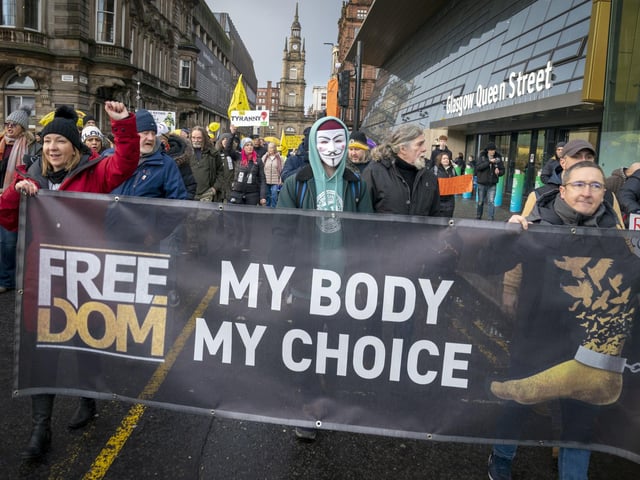 Hundreds of people attended the protest which started at Glasgow Green. These protesters was pictures just outside Queen Street Station.