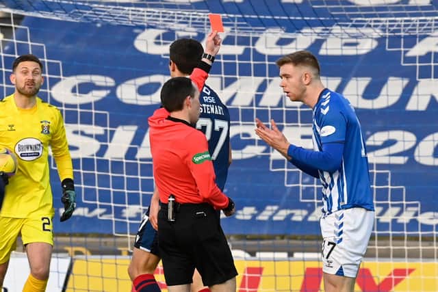 Stuart Findlay is sent off for Kilmarnock.