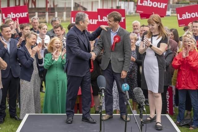 Newly elected Selby and Ainsty MP Keir Mather with Labour leader Sir Keir Starmer and deputy leader Angela Rayner. Image: Danny Lawson/Press Association.