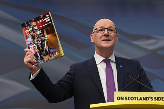 SNP leader John Swinney launches his party's manifesto for the Holyrood election (Picture: Euan Cherry/PA Wire)