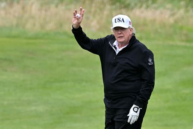 Mr Trump played several rounds of golf at his Scottish resorts during the trip. Picture: Getty Images