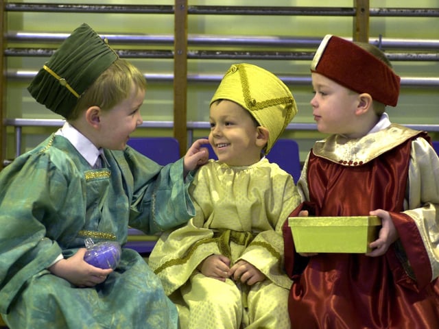 From Gylemuir Primary School again we now have the boys Nicholas Roberston, Cameron Mackie and Andrew Grant stepping into the shoes for the wise men. Picture: 12 December 2001