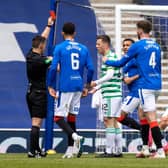 Celtic are reduced to 10 men with Callum McGrgor picking up two yellow cards inside six minutes during the last derby. (Photo by Craig Williamson / SNS Group)
