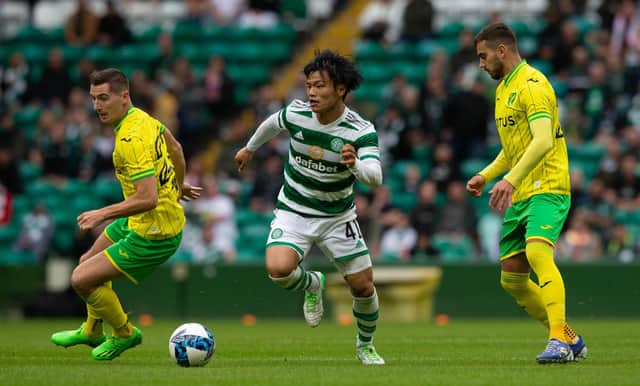 Celtic's Reo Hatate in action during the 2-0 friendly win over Norwich City. (Photo by Ewan Bootman / SNS Group)