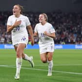 Georgia Stanway of England celebrates after scoring their team's second goal during the UEFA Women's Euro 2022 Quarter Final. (Photo by Naomi Baker/Getty Images)