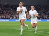 Georgia Stanway of England celebrates after scoring their team's second goal during the UEFA Women's Euro 2022 Quarter Final. (Photo by Naomi Baker/Getty Images)