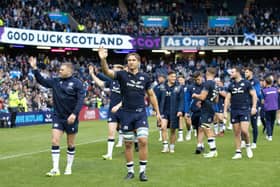 Captain Jamie Ritchie leads the players around Murrayfield after the win over Georgia, Scotland's final match before the Rugby World Cup in France.  (Photo by Craig Williamson / SNS Group)