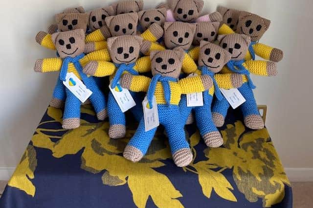 The teddies just need a Ukrainian youngster to give them a hug.
