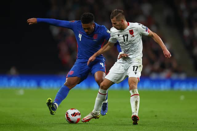 Ylber Ramadani in action for Albania against England during a 2022 World Cup qualifier last November. (Photo by Clive Rose/Getty Images)