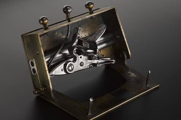 A sporran clasp of brass and steel with four concealed pistols is expected to go on display to mark the 250th anniversary of the birth of Sir Walter Scott.