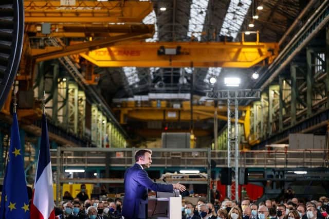 President Emmanuel Macron delivers a speech at a French nuclear facility in February (Picture: JEAN-FRANCOIS BADIAS/POOL/AFP via Getty Images)