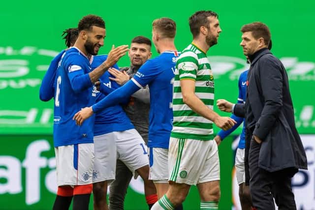 Connor Goldson celebrates after Rangers' 2-0 win at Celtic Park in October which saw the influential defender score both goals for Steven Gerrard's side in a dominant display. (Photo by Rob Casey / SNS Group)