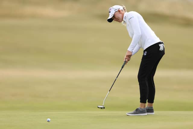 Madelene Sagstrom putts on the 11th green in the AIG Women's Open at Muirfield. Picture: : Richard Heathcote/R&A/R&A via Getty Images.