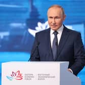 Russian President Vladimir Putin addresses the Eastern Economic Forum in Vladivostok on September 7, 2022. (Photo by Sergei BOBYLYOV / SPUTNIK / AFP) (Photo by SERGEI BOBYLYOV/SPUTNIK/AFP via Getty Images)