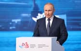 Russian President Vladimir Putin addresses the Eastern Economic Forum in Vladivostok on September 7, 2022. (Photo by Sergei BOBYLYOV / SPUTNIK / AFP) (Photo by SERGEI BOBYLYOV/SPUTNIK/AFP via Getty Images)