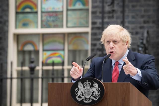 Prime Minister Boris Johnson makes a statement outside 10 Downing Street, London, as he resumes working after spending two weeks recovering from Covid-19.
