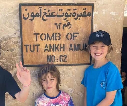 Sam and Oliver visiting temples in Egypt.
