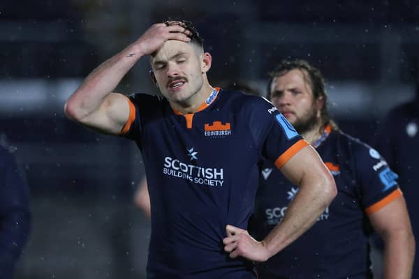 Frustration for Edinburgh stand-off Blair Kinghorn following the 16-10 defeat by Ulster at the DAM Health Stadium.  (Photo by Craig Williamson / SNS Group)