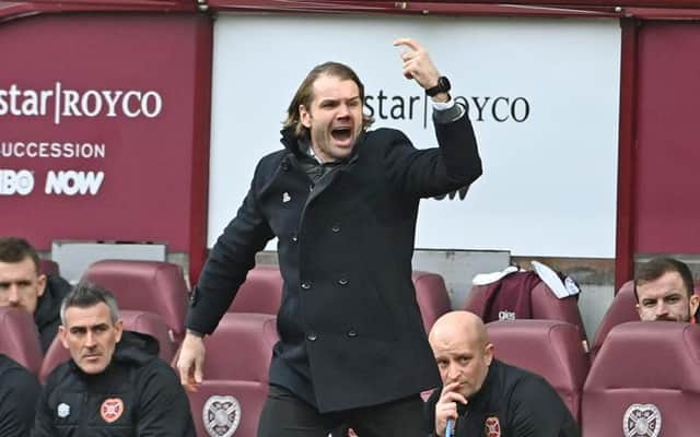 Hearts manager Robbie Neilson in animated mood as he watches his team during their 2-0 league defeat at home to Rangers. (Photo by Paul Devlin / SNS Group)