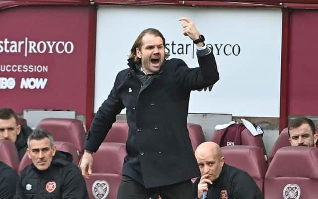 Hearts manager Robbie Neilson in animated mood as he watches his team during their 2-0 league defeat at home to Rangers. (Photo by Paul Devlin / SNS Group)