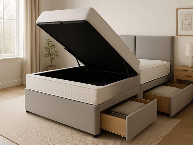 A modern king-size divan bed with integrated storage drawers, representing the space-maximising furniture solutions increasingly popular in Scottish homes as manufacturers like ComfoRest expand their storage-integrated bedroom ranges to meet growing demand.