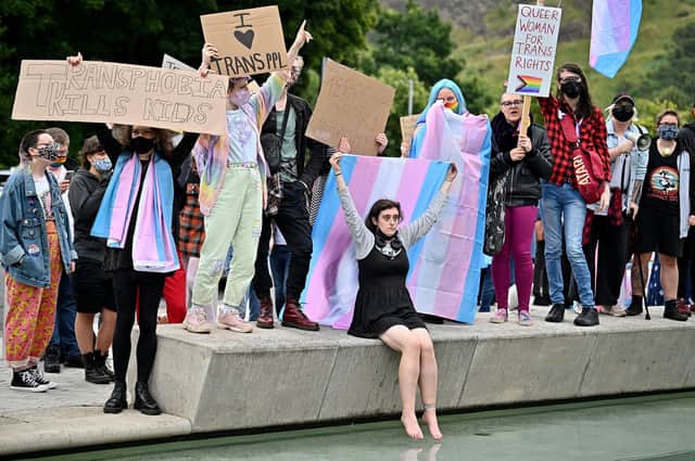 Trans rights hold a rally near the Scottish Parliament (Picture: Jeff J Mitchell/Getty Images)
