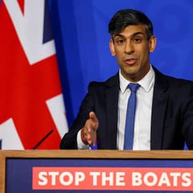 Prime Minister Rishi Sunak said deportation flights of asylum seekers to Rwanda will begin in '10 to 12 weeks', as the plan entered its final stage in Parliament. Picture: AFP via Getty Images
