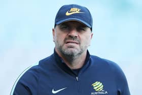 Australia Coach Ange Postecoglou looks on during an Australia Socceroos training session at ANZ Stadium ahead of their World Cup 2018 qualifying play-off  against Honduras on November 13, 2017 in Sydney, Australia.  (Photo by Mark Metcalfe/Getty Images)